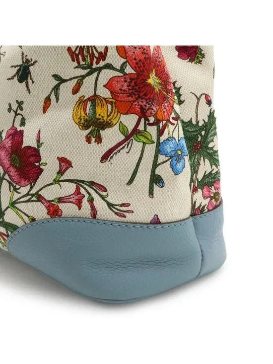 Gucci Flora Tote Shoulder Bag Semi Floral Pattern Canvas Leather - Picture 8 of 9
